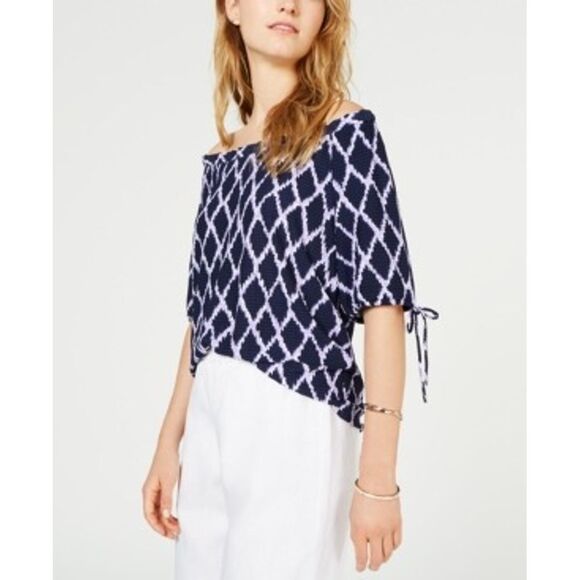 MICHAEL Michael Kors Off the Shoulder Top Blue - Picture 1 of 7